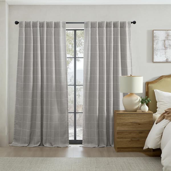 Sawyer Gray Polyester Windowpane Plaid 52 in. W x 84 in. L Rod Pocket/Back Tab Indoor Blackout Curtain (Single Panel)