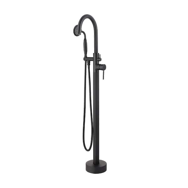 Pdpbath Single-Handle Freestanding Tub Faucet with Hand Shower in. Matte Black
