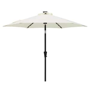 7-1/2 ft. Steel Market Solar Tilt Patio Umbrella with LED Lights in Ivory Solution Dyed Polyester