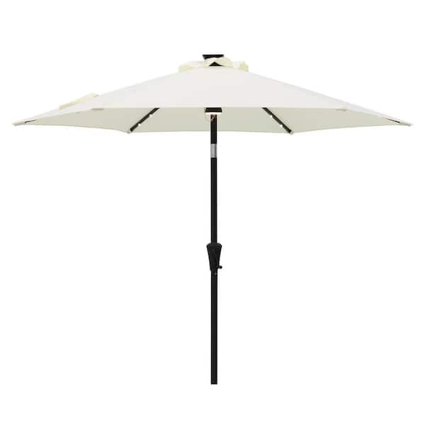 C-Hopetree 7-1/2 ft. Steel Market Solar Tilt Patio Umbrella with LED Lights in Ivory Solution Dyed Polyester