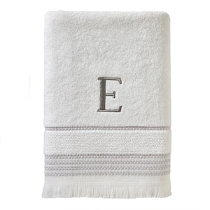 Casual Monogram Letter E Bath Towel, white, cotton