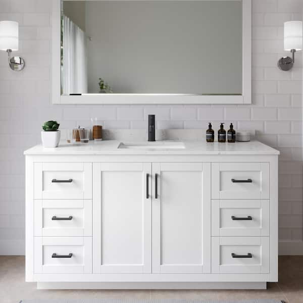 Wyndham Collection Miranda 60 in. W Single Bath Vanity in White with Cultured Marble Vanity Top in Light-Vein Carrara with White Basin