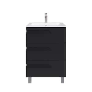 Joy 28 in. W x 18 in. D Black Freestanding Bathroom Vanity with White Porcelain Integrated Sink Top