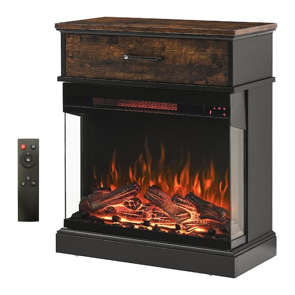 ToolCat 25 in. Freestanding Electric Fireplace in Black Stand Side Table with 3-Sided Glass Electric Fireplace