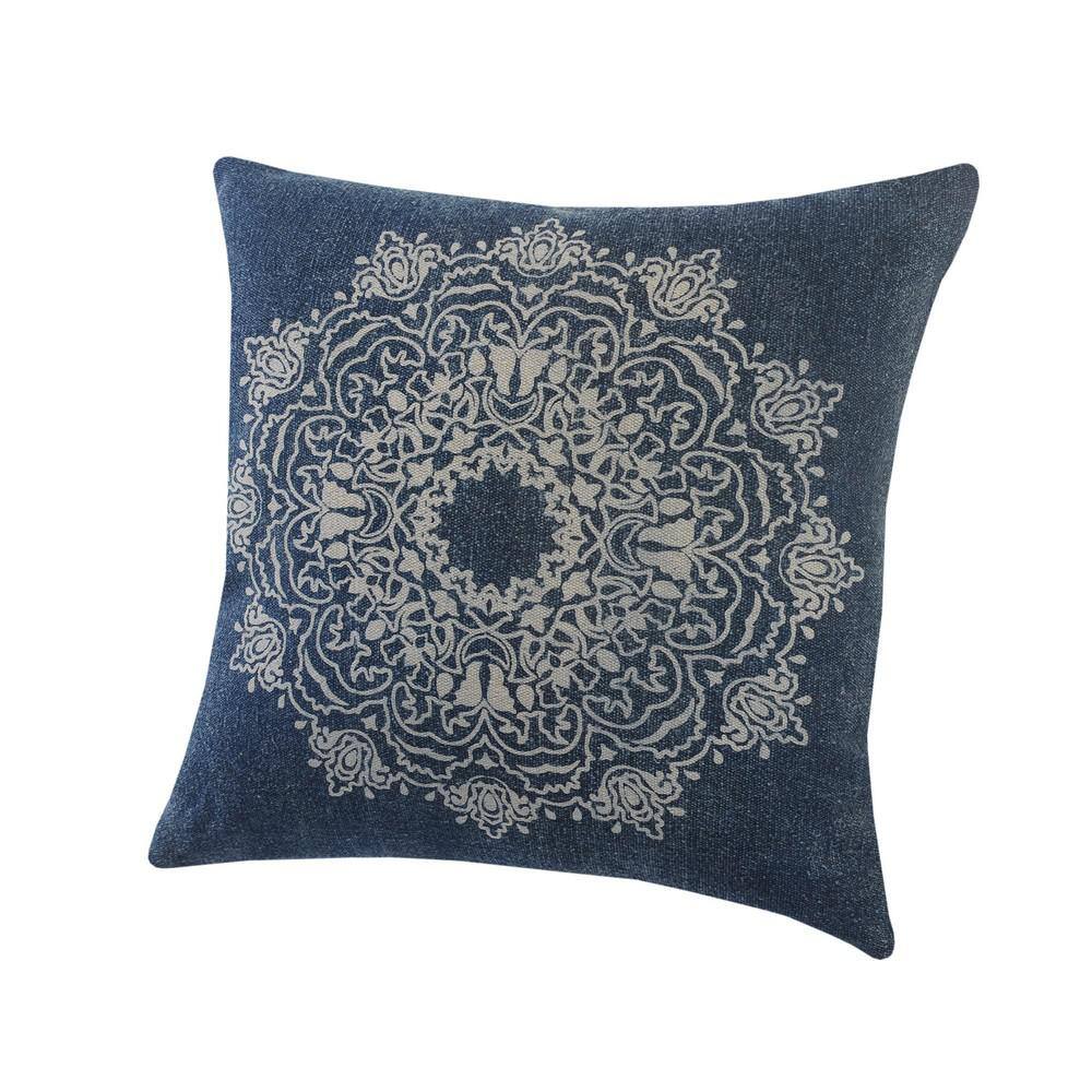 Navy and Cream Square Medallion Throw Pillow