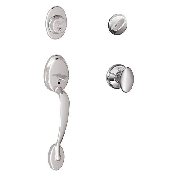 Schlage Plymouth Bright Chrome Single Cylinder Deadbolt with Siena Knob Door Handleset