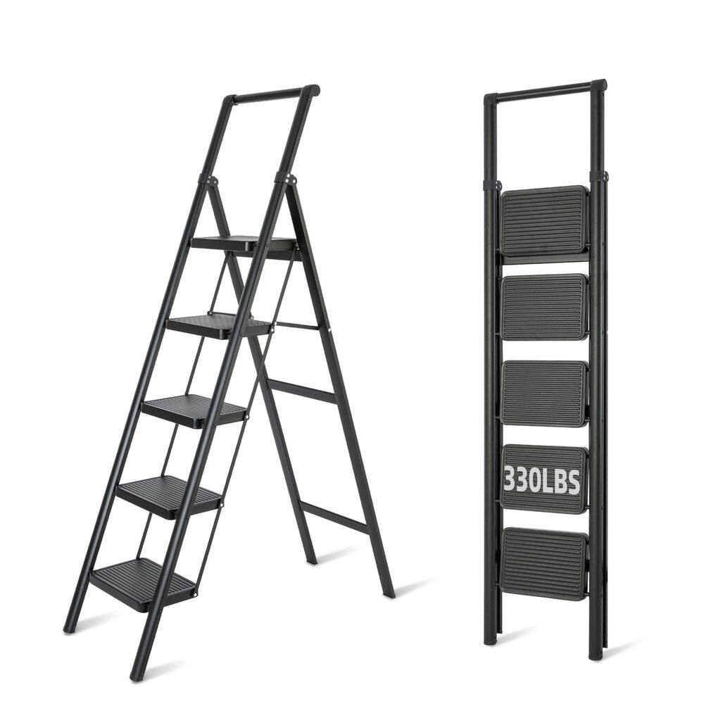 Black Iron, Foldable Non-Slip 5-Step ladder 5 ft. Reach, Load-Bearing 330 lbs., Suitable For Home Office Step Ladder price history on PriceWatchPro