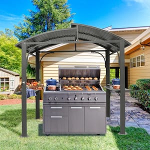 8 ft. x 5 ft. Grey Outdoor Grill Canopy with Double Galvanized Steel Roof and 2-Side Shelves for Patio Garden Backyard