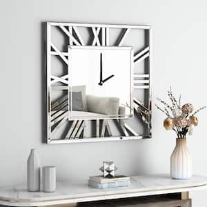 Modern Silver Analog Mirrored Frame Decorative Wall Clock