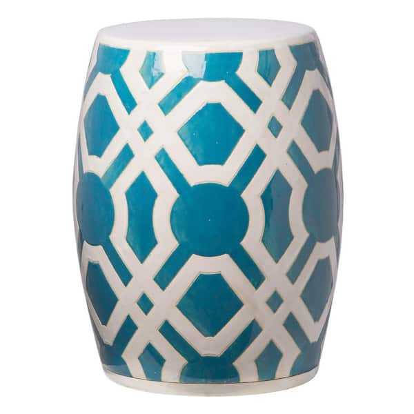 Labyrinth 18 in. H Turquoise Round Ceramic Garden Stool