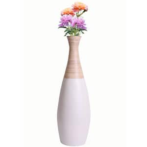 31.5 in. Spun White and Natural Bamboo Tall Trumpet Floor Vase