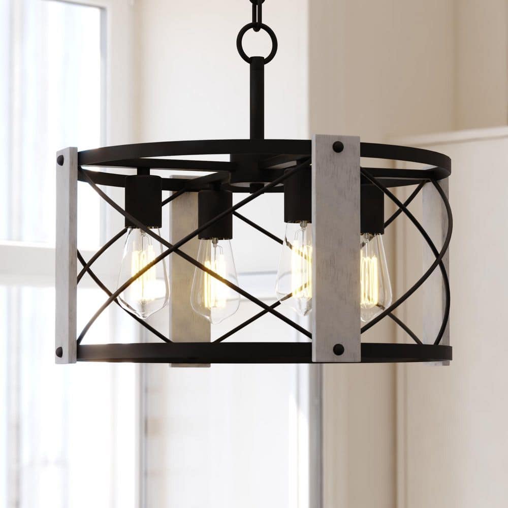 Burien 4-Light 18 in. Wide Taupe Farmhouse Round Pendant Light with Cage Drum Shade, Ceiling Fixture for Dining Table price history on PriceWatchPro