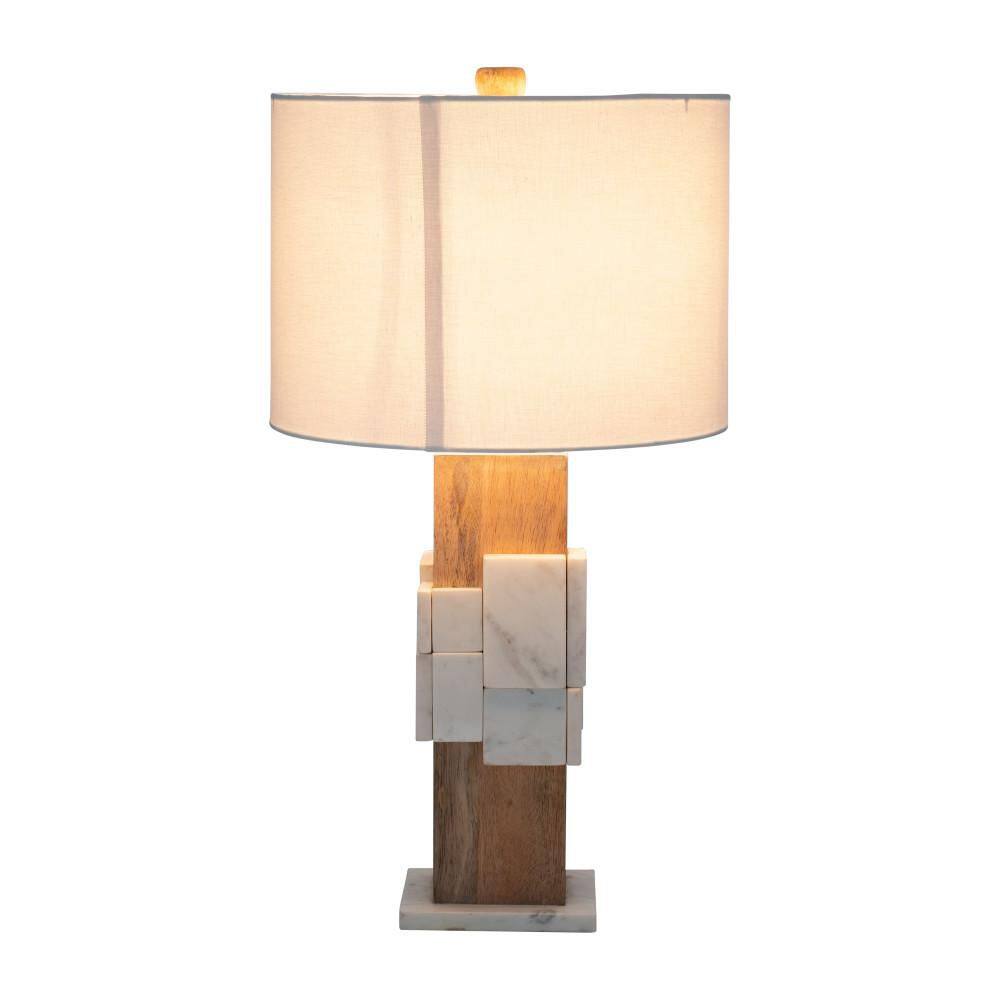 White Marble 18" Table Lamp with White Shade