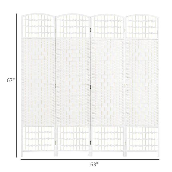 4-Panel Room Divider, Folding Privacy Screen, Room Separator, Wave Fiber Freestanding Partition Wall Divider in White