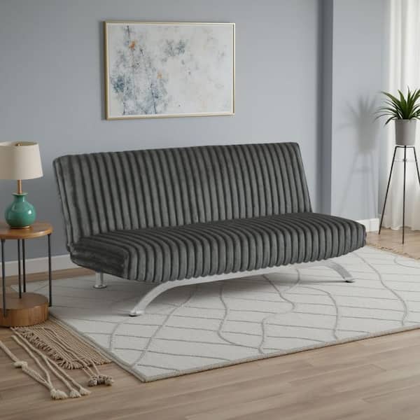 Villy 71 in. Charcoal Gray and Chrome Fabric Standard Futon Twin Size Sofa Bed with Metal Legs