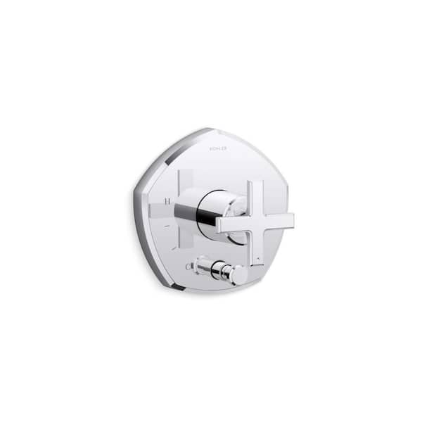 KOHLER Occasion Cross 1-Handle Tub and Shower Faucet Trim in Vibrant Polished Nickel with Volume Control (Valve Not Included)