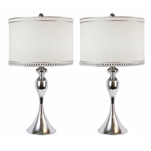 Grandview Gallery 27 In Curvy Polished Chrome Table Lamps With Natural Linen Drum Shades Silver Trim 2 Pack St90215gq The Home Depot Curvy Polished Chrome Table Lamps, Lamp Shade Wing Nut