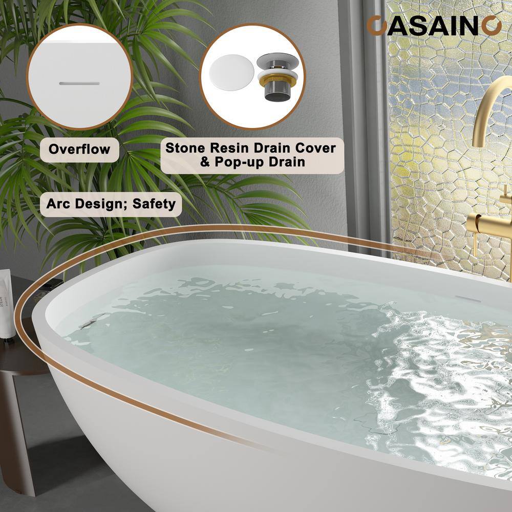 71'' Matte White Freestanding Soaking Tub with Black Pillow