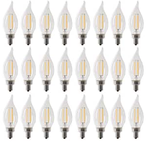 40-Watt Equivalent BA10 E12 Candelabra Dimmable Filament CEC Clear Chandelier LED Light Bulb Bright White 3000K(24-Pack)