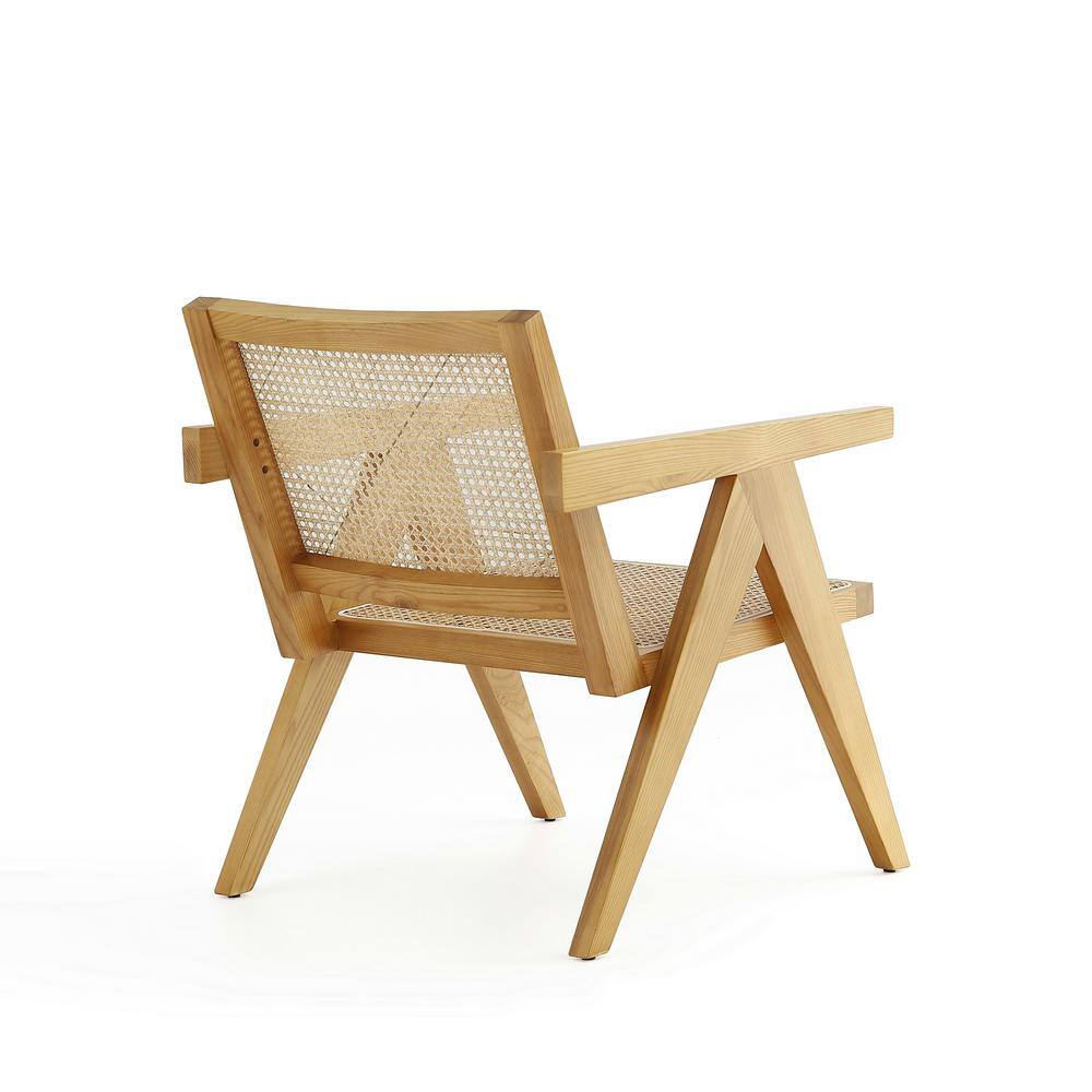 Set of 2 Natural Wood and Cane Accent Chairs