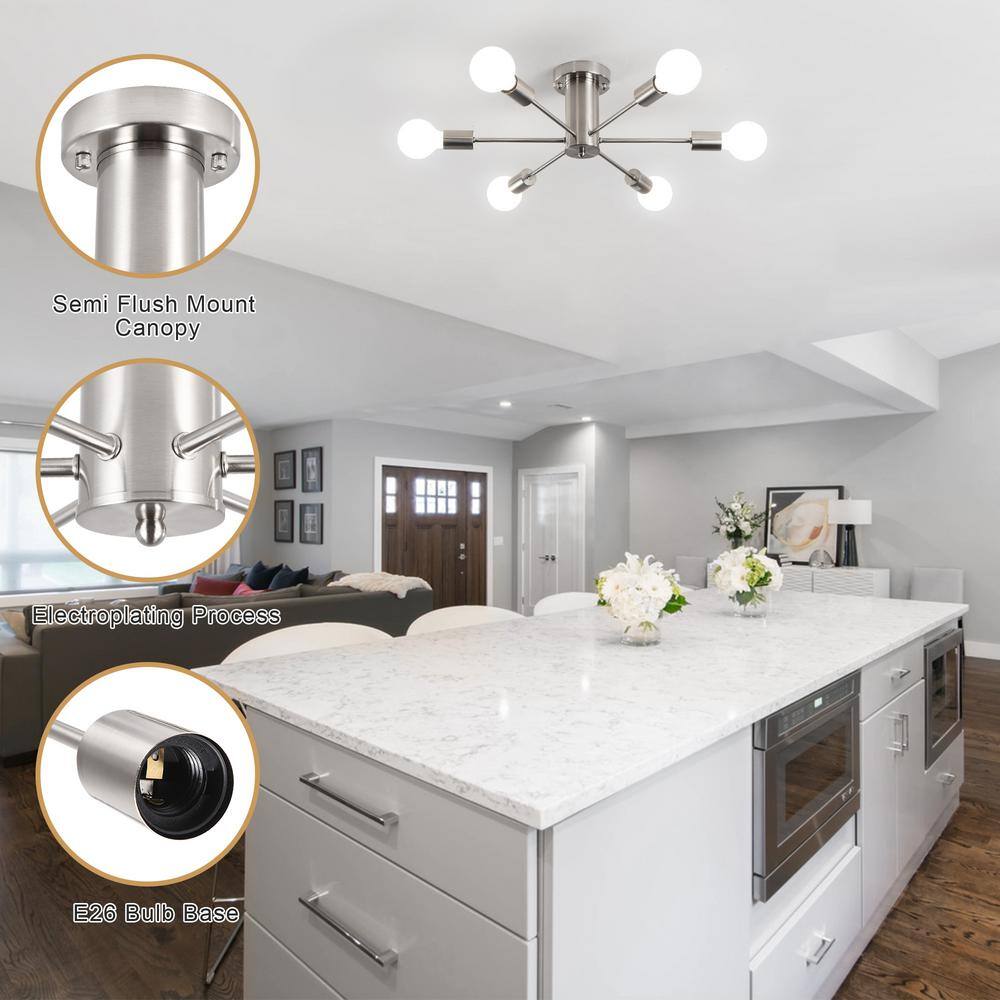 Nickel 6-Light Sputnik Linear Chandelier