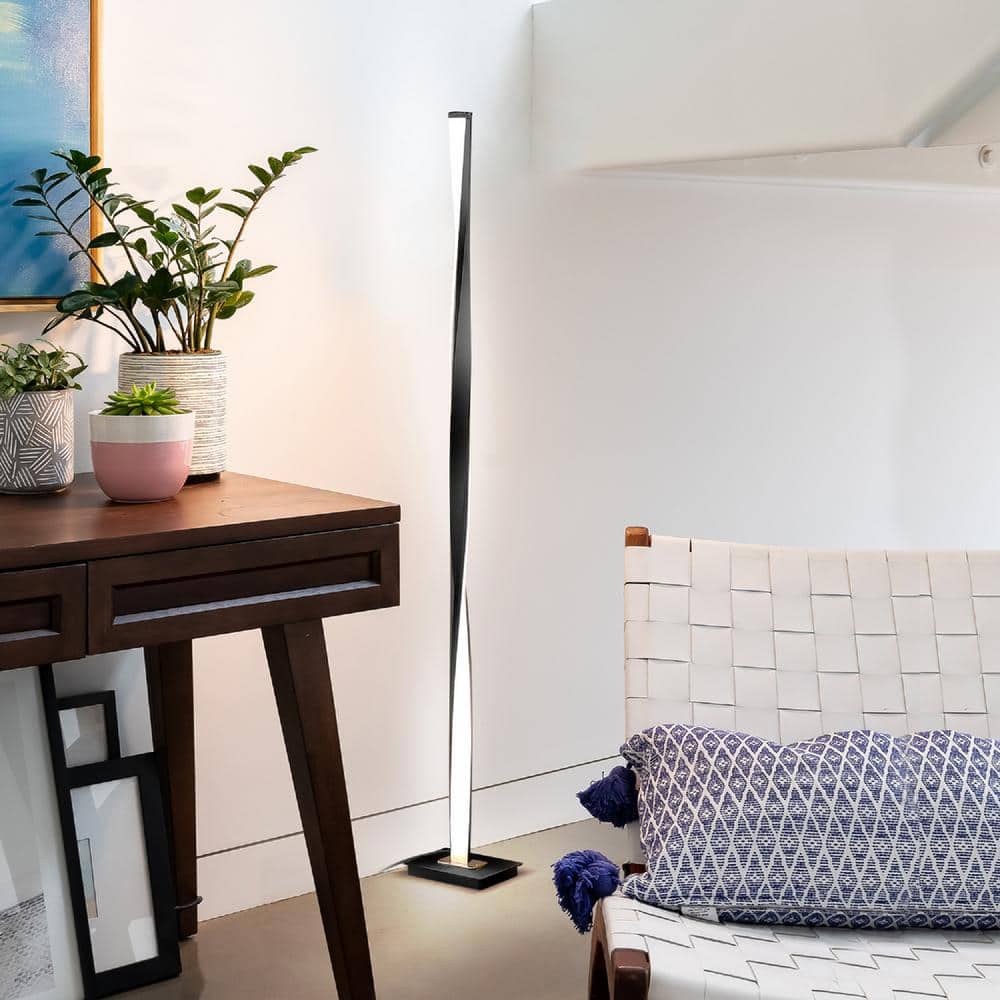 Helix 48" LED Modern Floor Lamp with 3-Way Dimness, Black