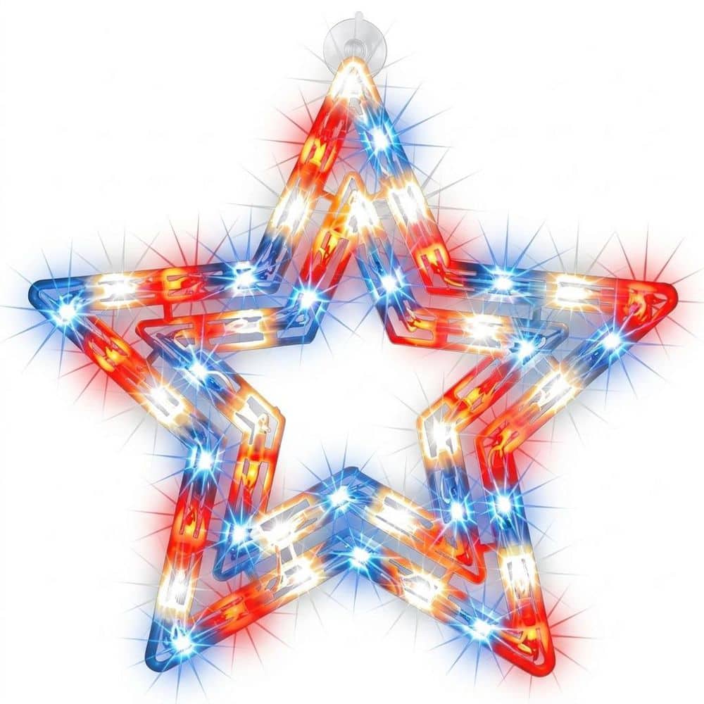 14 inch Red White Blue Plastic Star Window Silhouette Lights 50 Bulbs Patriotic Indoor Outdoor Decor Pack price history on PriceWatchPro