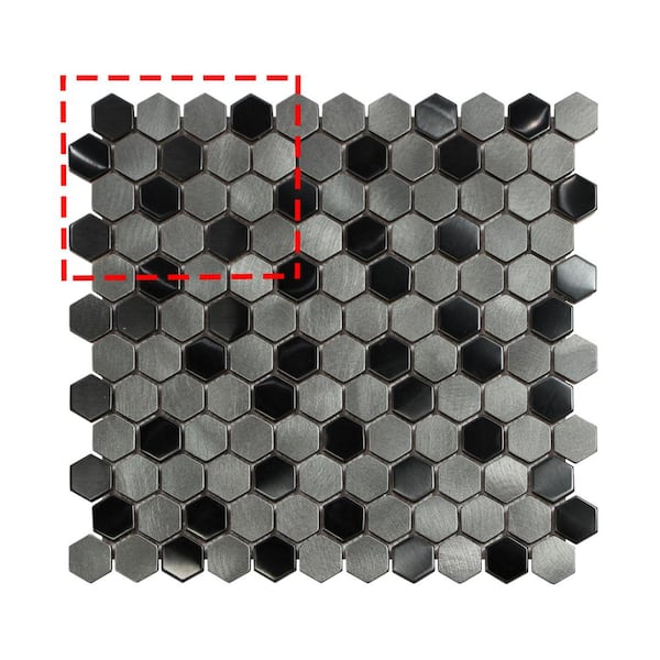 sunwings Gunmetal Gray 6 in. x 6 in. x 0.4 in. Hexagon Mosaic Backsplash Stainless Steel and Aluminum Wall Tile (0.25 sq. ft.)