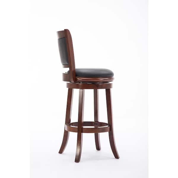 Augusta 29 in. Black/Cherry Wood Swivel Cushioned Bar Stool