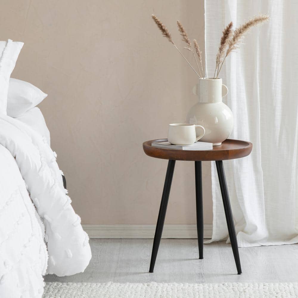 Handcrafted Mango Wood & Metal Round Side Table - 15.75"