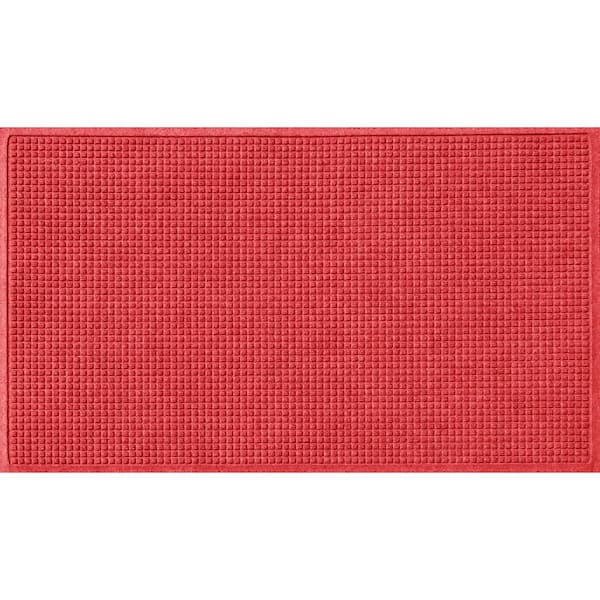 Bungalow Flooring Aqua Shield Squares 35 in. x 59 in. PET Polyester Doormat Solid Red