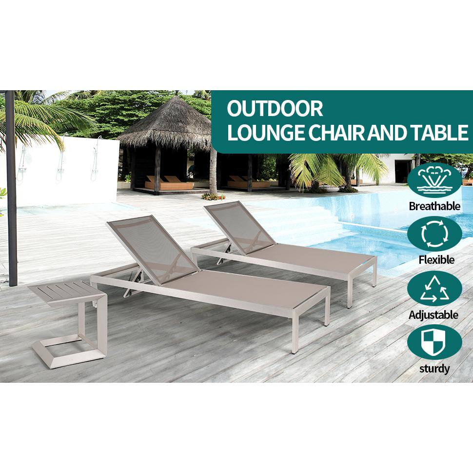 Gray Silver Aluminum Outdoor Coffee Table and Lounge Set