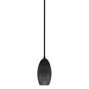 Clevelend 100-Watt 1-Light Black Pendant Mini Pendant Light with Black Matrix Glass Shade Light Bulb Not Included