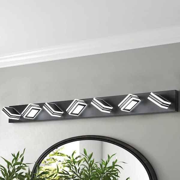 45 in. W 7-Lights Black Vanity Light LED Modern Lighting Bathroom Wall Sconce 6000K Dimmable Light Fixtures