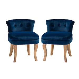Nila Navy Vanity Velvet Upholstered Stool Chairs with Solid Wooden Legs (Set of 2)