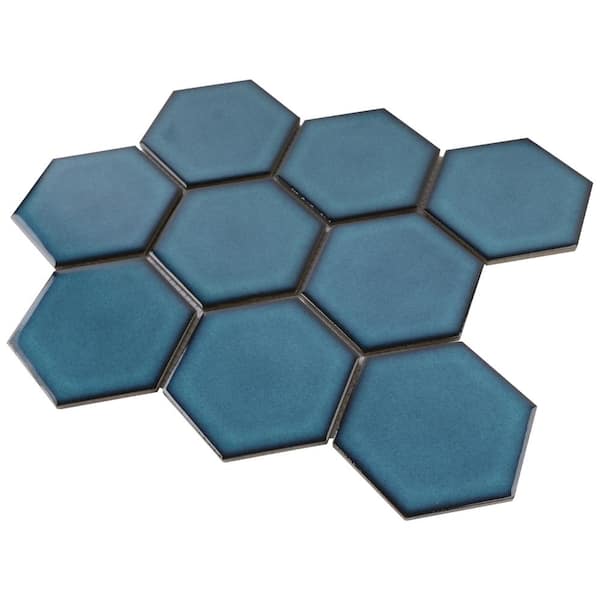MOLOVO Porcetile Crystal Blue 10.08 in. x 11.64 in. Hexagon