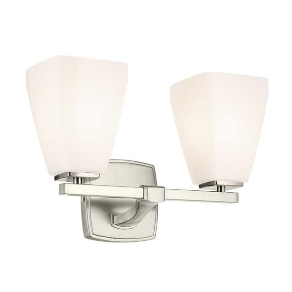 Marant 14.25 in. 2-Light Vanity Light with Opal Glass in Brushed Nickel