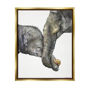 Cute Baby Elephant Family Watercolor Painting by George Dyachenko Floater Frame Animal Wall Art Print 21 in. x 17 in.