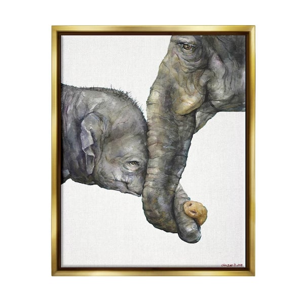 The Stupell Home Decor Collection Cute Baby Elephant Family Watercolor Painting by George Dyachenko Floater Frame Animal Wall Art Print 21 in. x 17 in.