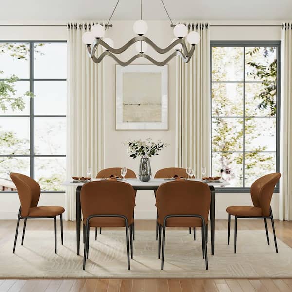 Set of 6 Modern Comfortable Upholstered Artificial Leather Dining Chair for Kitchen Dining Room, Coffee Brown