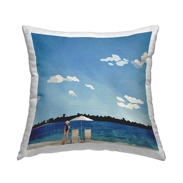 Stupell Industries Sunny Blue Beach Landscape Blue Square Outdoor Throw Pillow