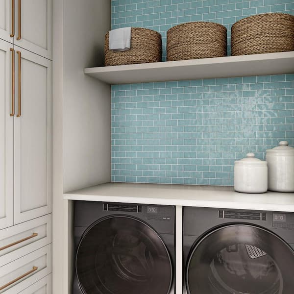 Artezen Classic Blue 12 in. x 12 in. Glossy Ceramic Brick Joint Mosaic Wall Tile (9.96 sq. ft. /case)
