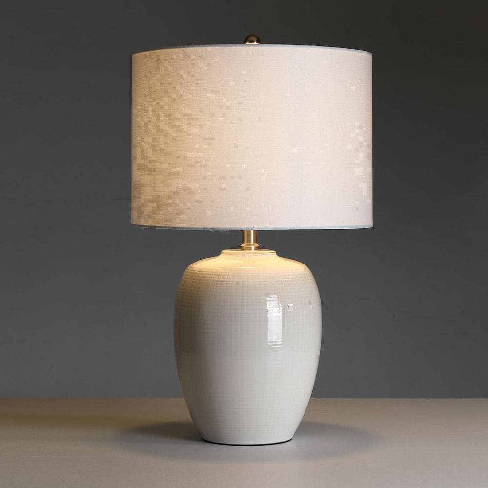 Savine 23in 3-Way Ivory White Ceramic Table Lamp with Drum Shade price history on PriceWatchPro
