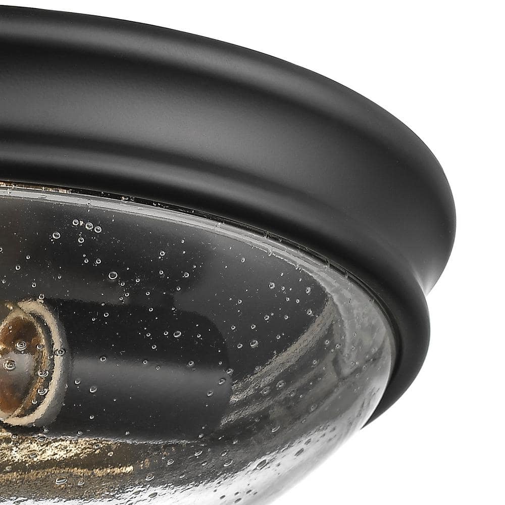 Elegant Matte Black and Gold Flush Mount Bowl Light, 14" Indoor/Outdoor