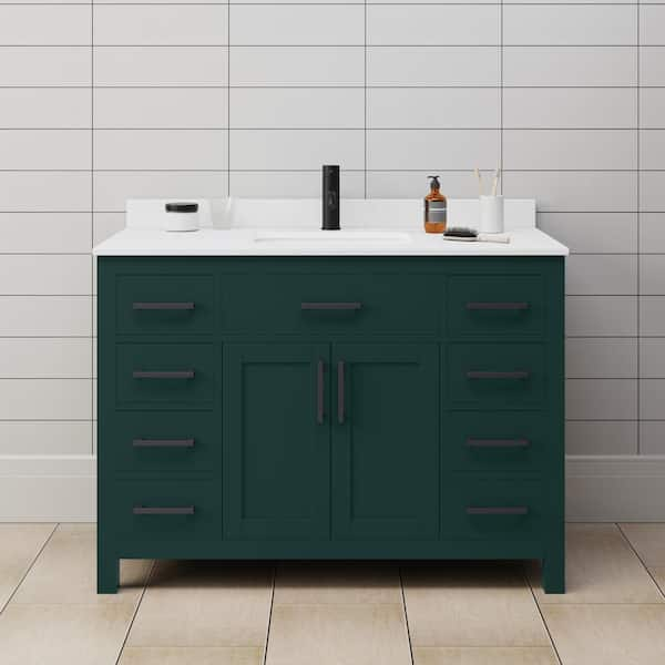 Beckett 48 in. W x 22 in. D x 35 in. H Single Sink Bathroom Vanity in Green with White Cultured Marble Top