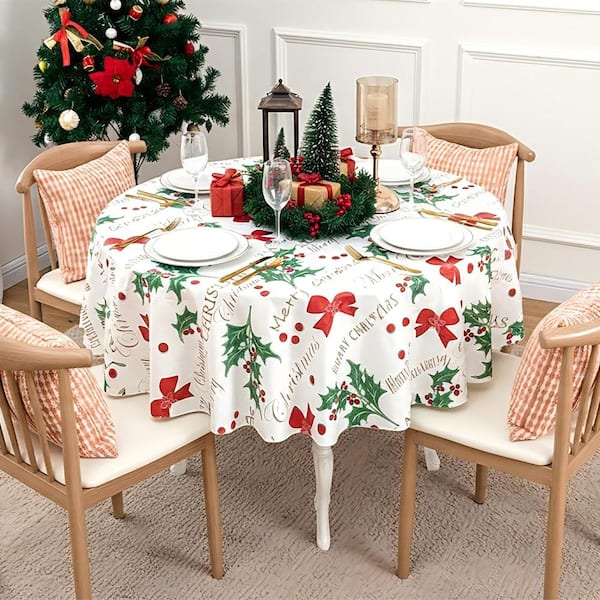 60'' Christmas Vinyl with Flannel Backing Oilcloth Tablecloth Waterproof Tablecloth