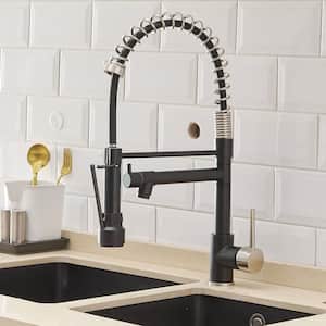 Single Handle Pull Down Sprayer Kitchen Faucet with Advanced Spray Brass Kitchen Sink Taps in Matte Black&Brushed Nickel