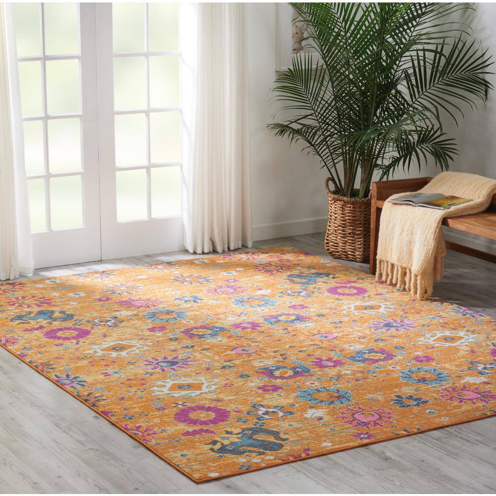 Sunburst Floral Bliss 9' x 12' Easy-Care Synthetic Area Rug
