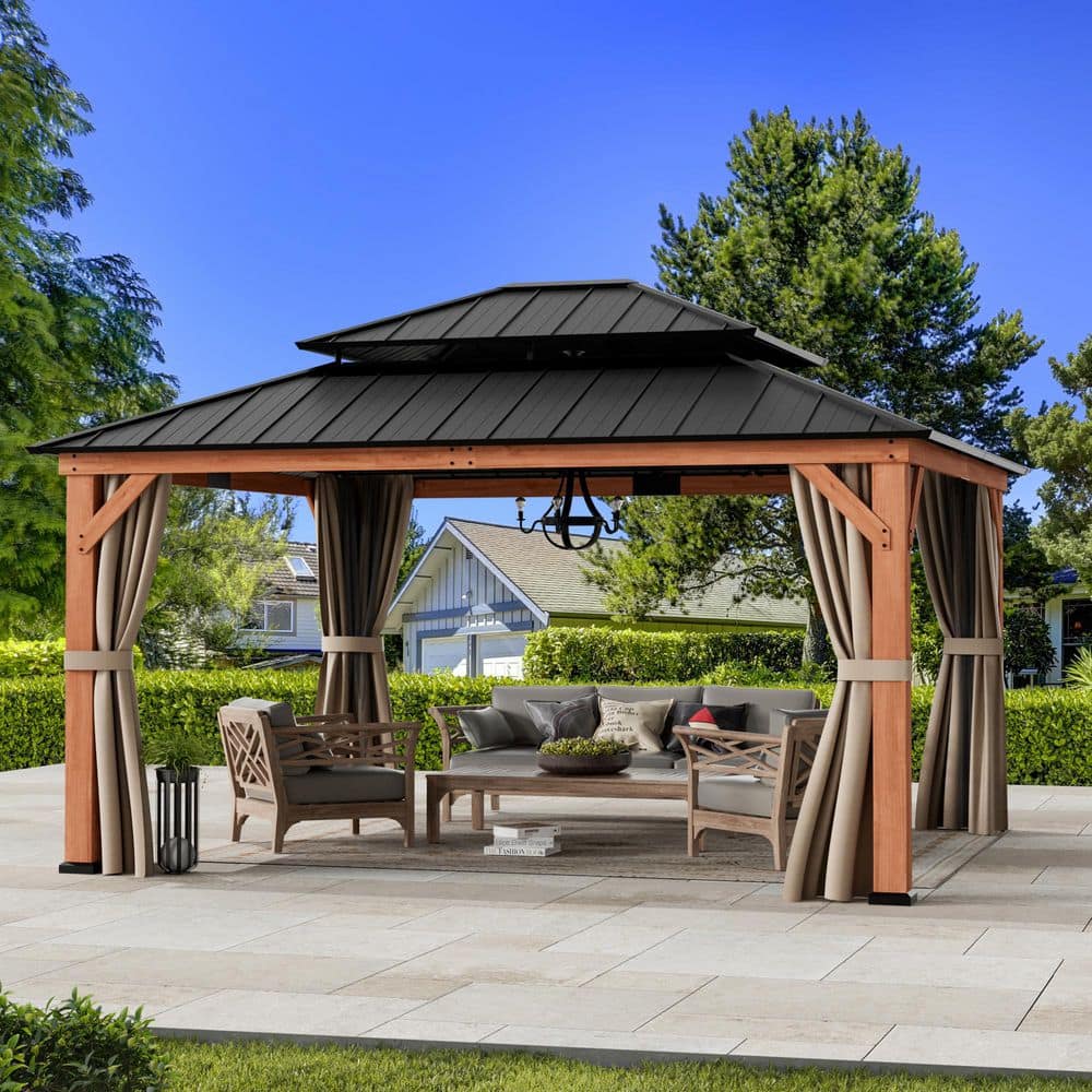 COVERED OUTDOOR OUTDOOR LIVING SPACES Ultra Series Wood Gazebo 13 ft. x ...