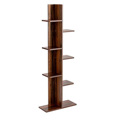 56 in. Brown Wood Open Concept Bookcase Plant Display 7-Shelf Rack Holder